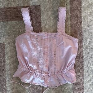 Levi’s XS Pink Lace-Trim Button Front Crop Tank